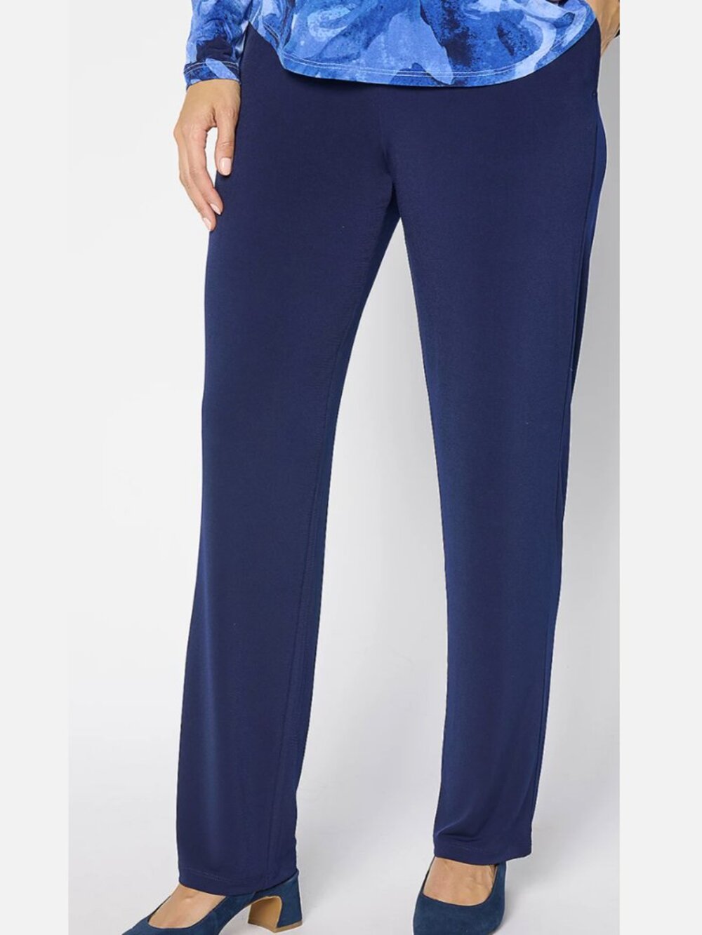 Susan Graver Essentials Petite Liquid Knit Pants NAVY  16549